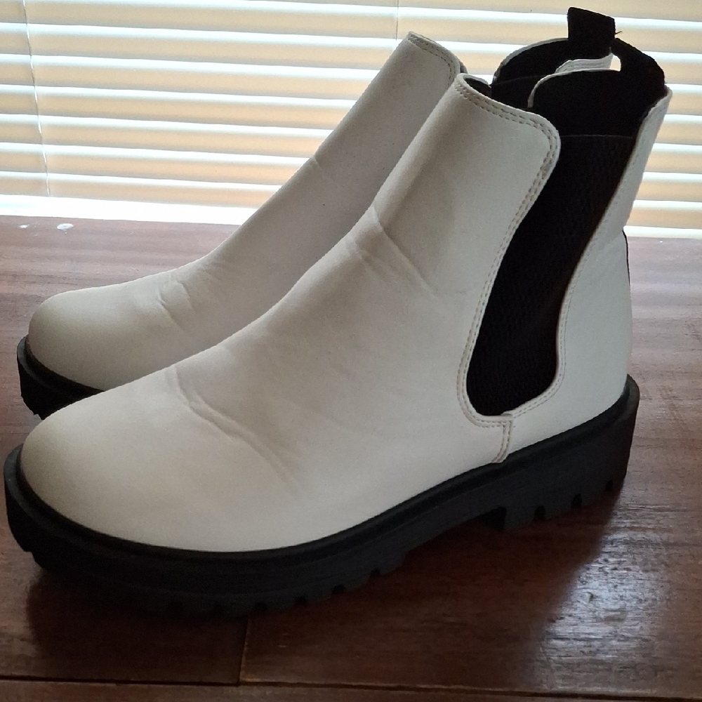White and Black Chelsea Boots with Chunky Sole